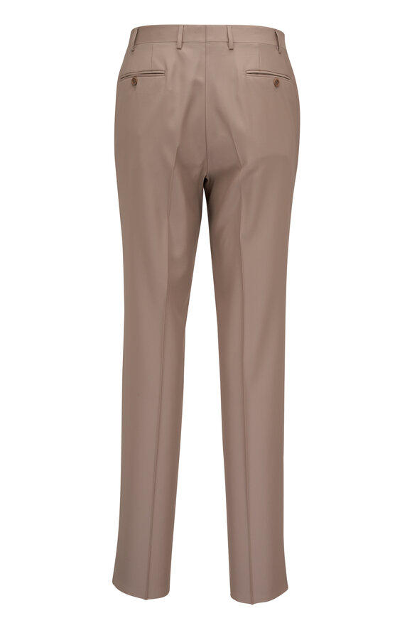 Canali - Tan Solid Wool Dress Pant