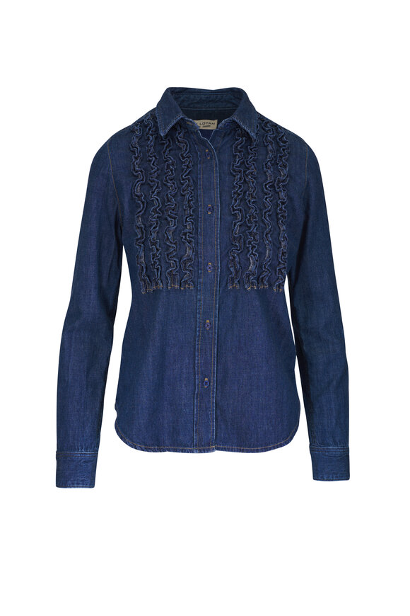 Nili Lotan Lexa Ruffle Denim Shirt