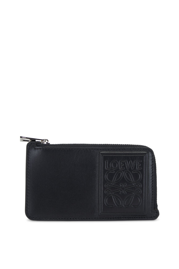 Loewe Black Satin Leather Debossed Coin Cardholder