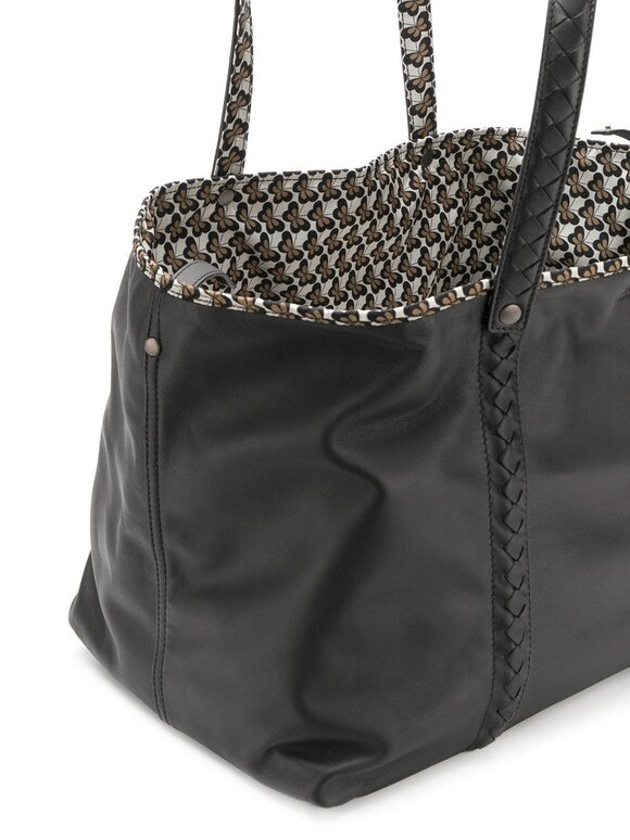 Bottega Veneta - Black Leather Contrast Printed Lined Large Tote