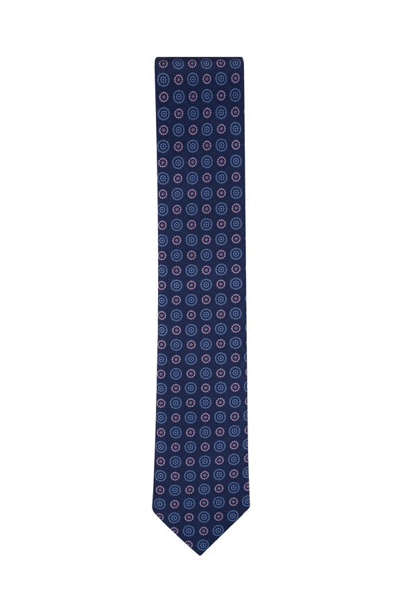 Eton - Navy & Pink Medallion Silk Necktie