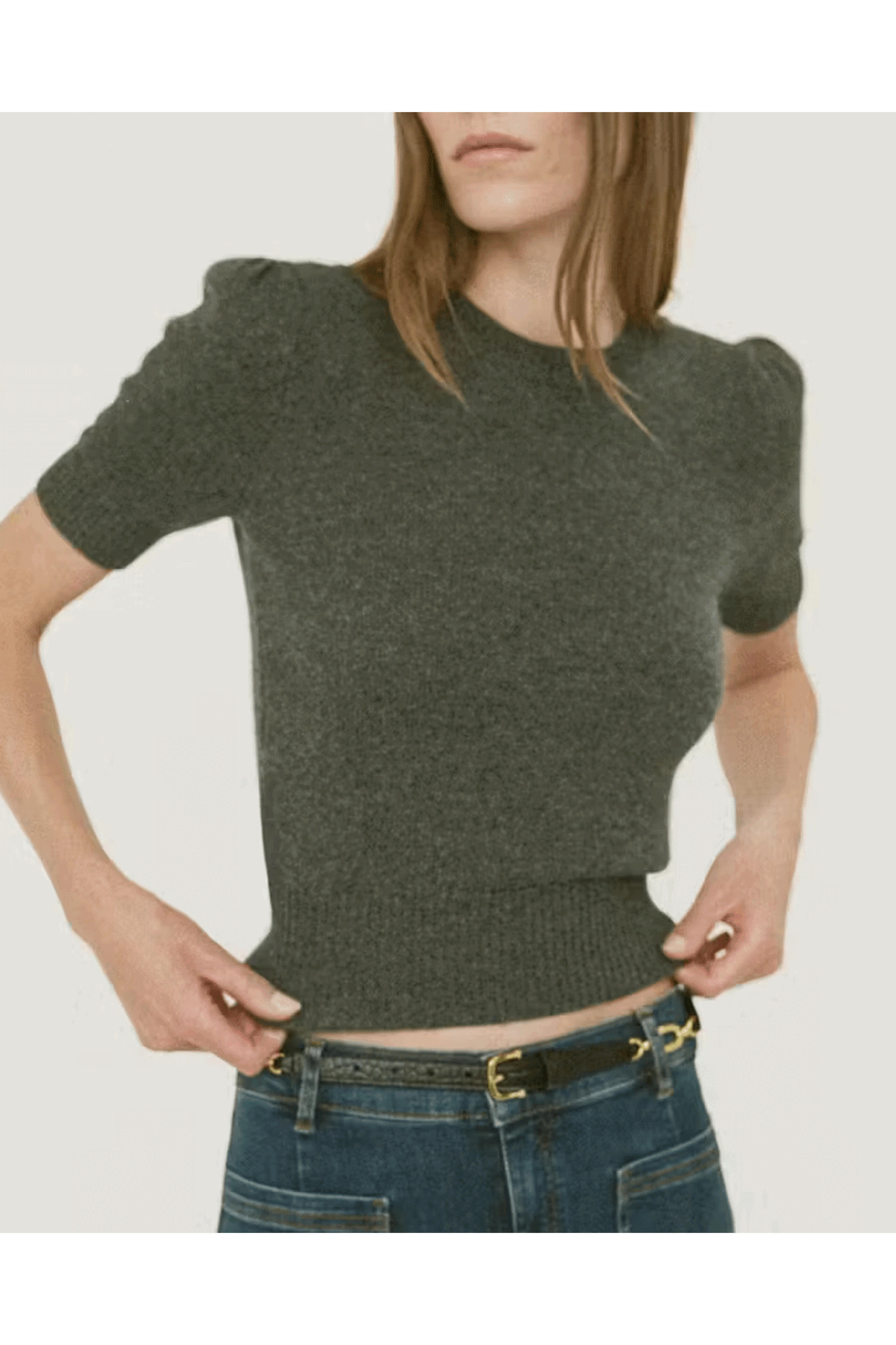 Frame - Dark Gris Heather Cashmere Gathered Sweater