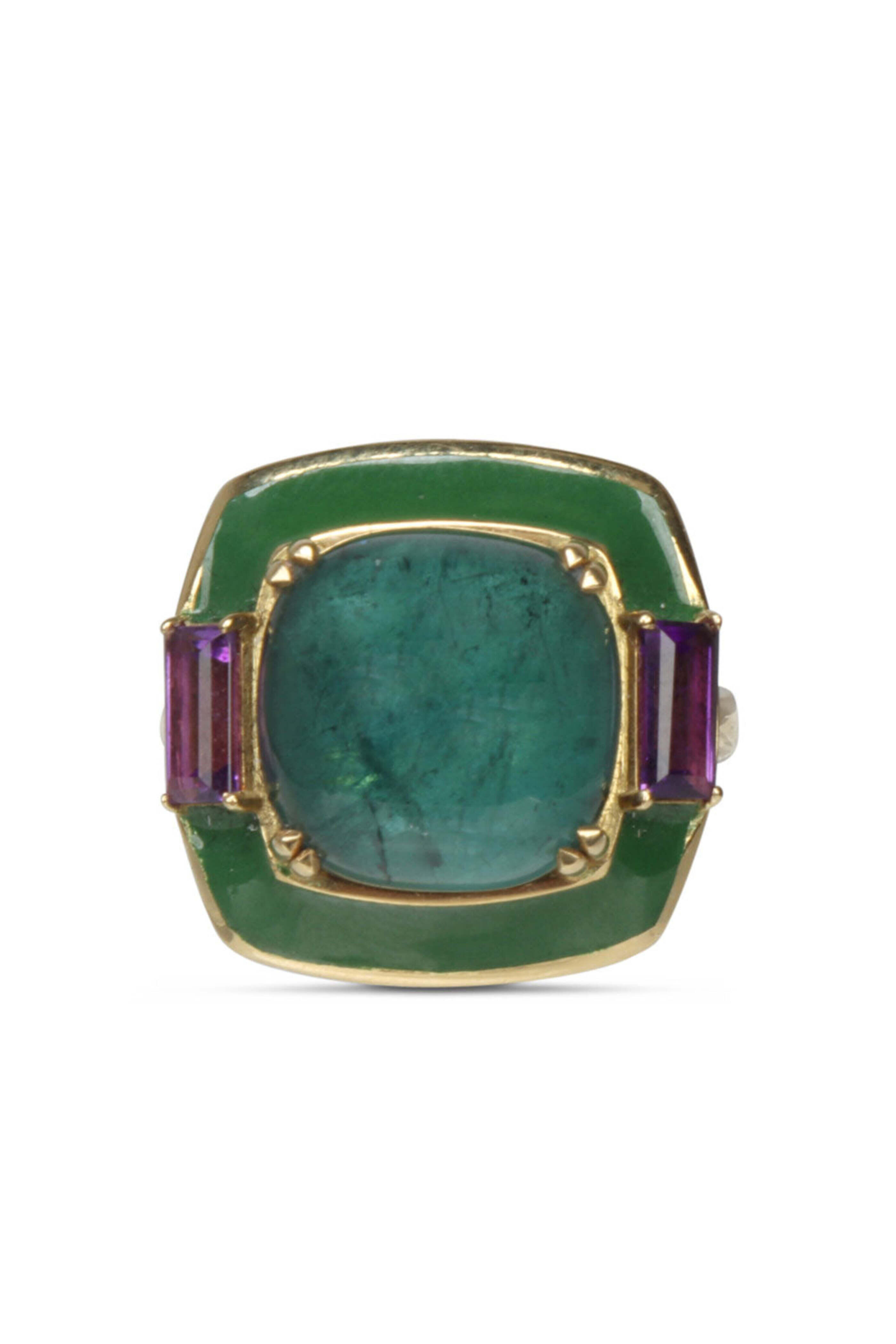 Ray Griffiths - Green Tourmaline and Amethyst Enamel Ring