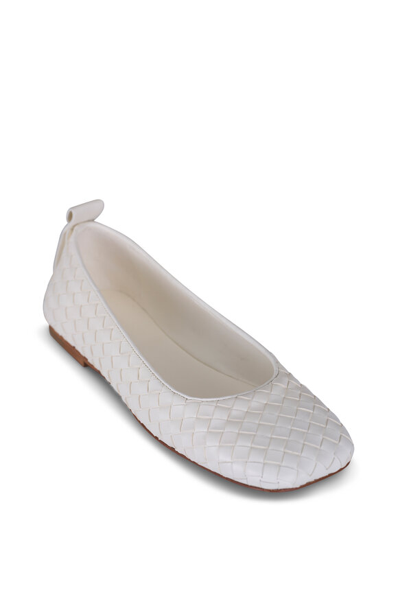 Bottega Veneta Charlotte Alabaster Woven Leather Ballerina Flat