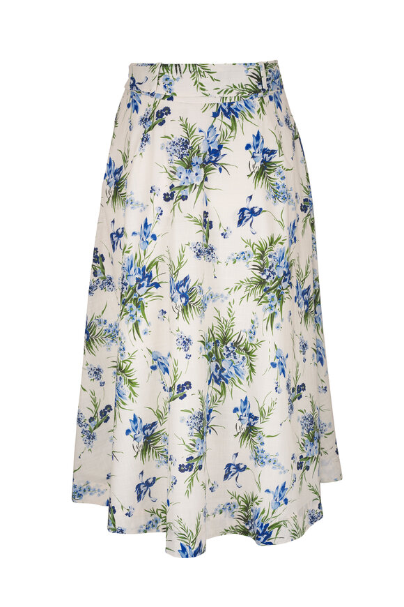 Veronica Beard - Arwen Off White Multi Floral Midi Skirt 