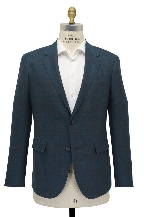 Zegna - Dark Teal Plaid Wool, Silk & Linen Sportcoat