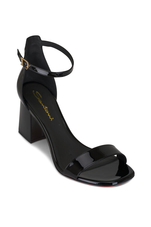 Santoni Calypso Black Patent Leather Sandal, 75mm