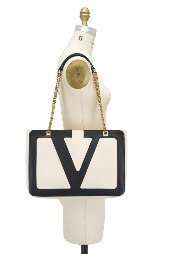 Valentino Garavani Medium Viva Superstar Butter White & Black Tote - view 5