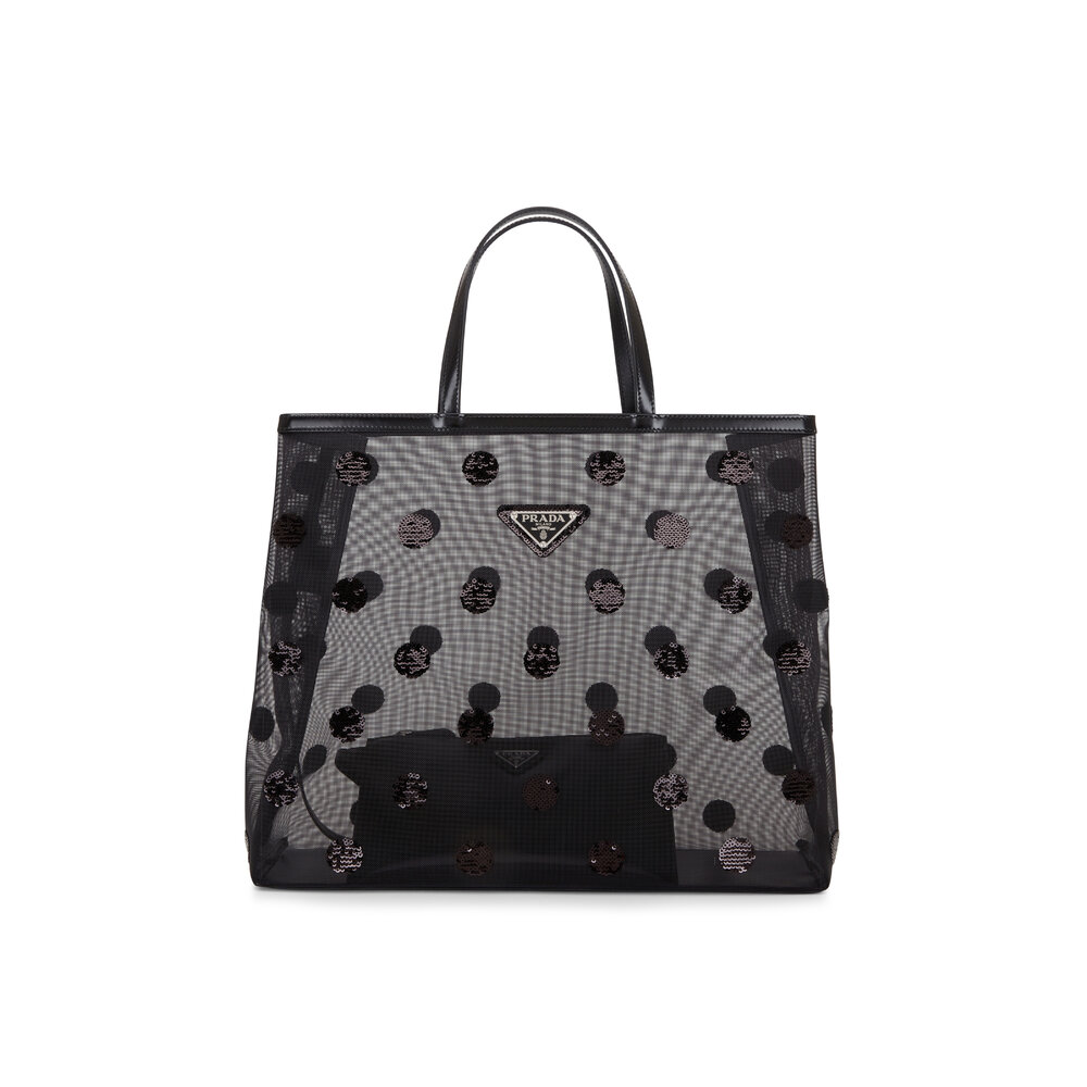 Prada - Black Sequin Polka Dot Mesh Tote | Mitchell Stores