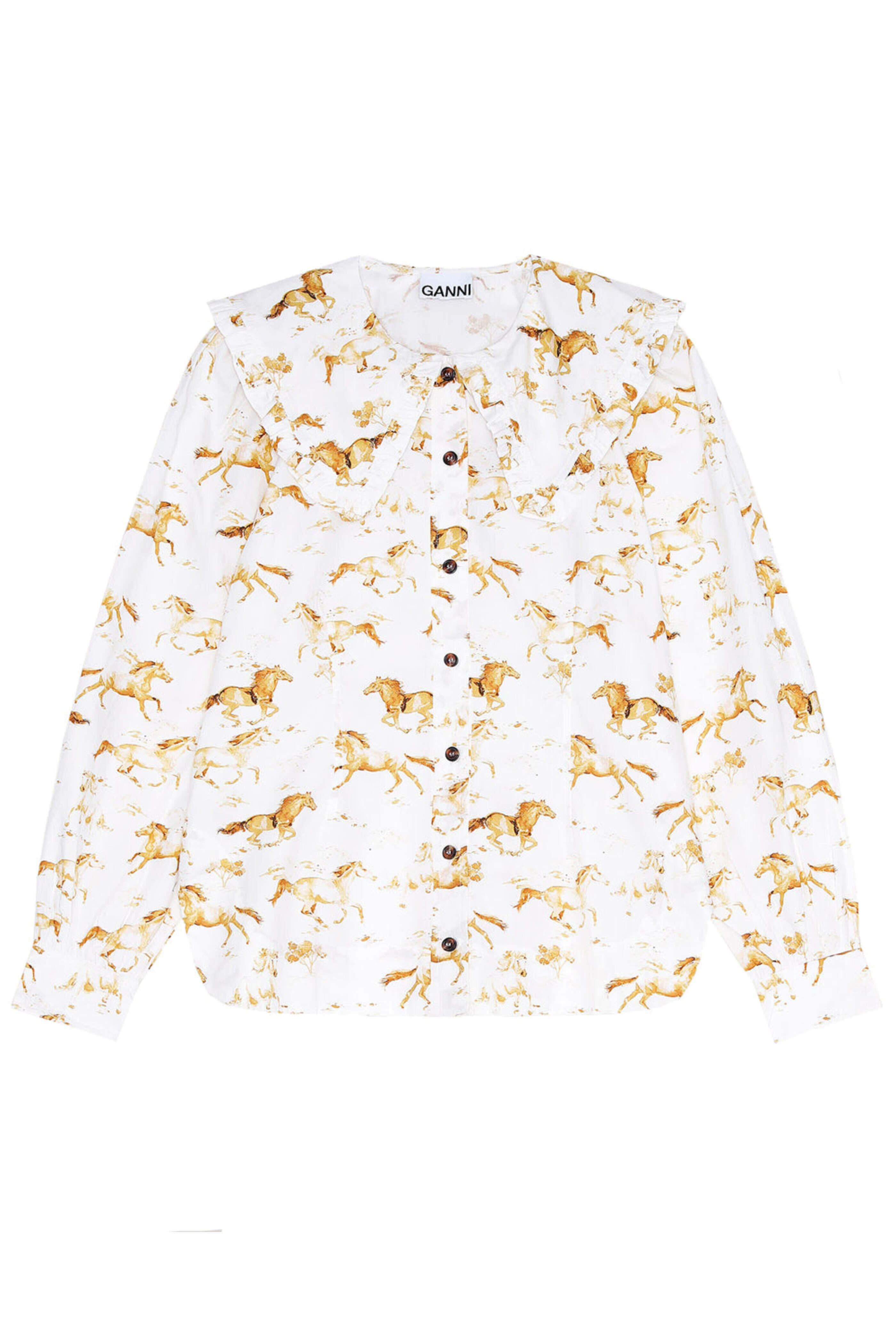 Ganni - Cognac Horse Print Poplin Button Up Shirt