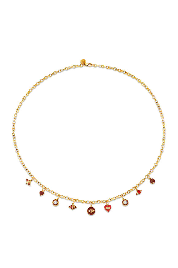 Sydney Evan Crimson & Red Enamel Multi Charm Chain Necklace