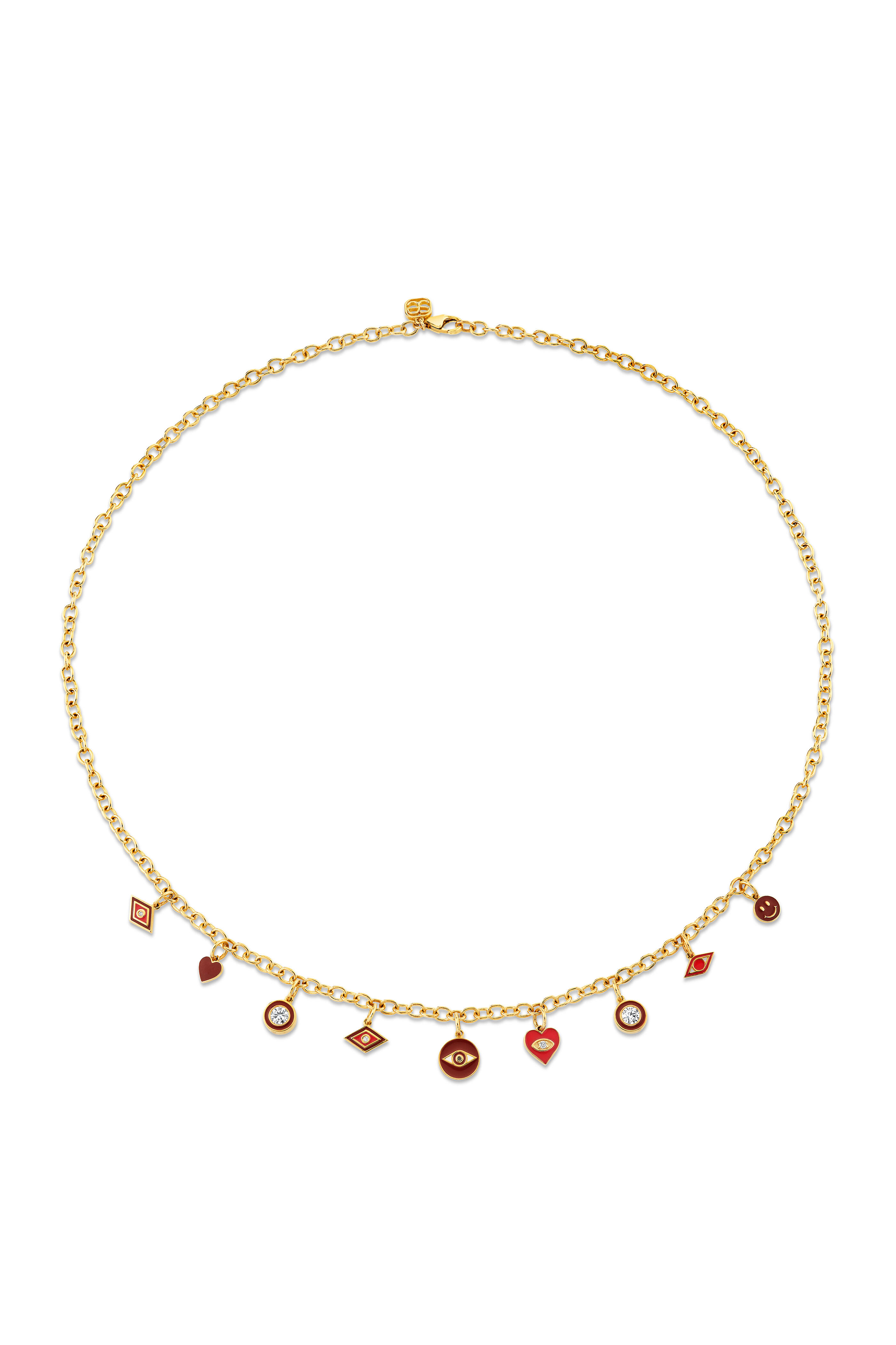Sydney Evan - Crimson & Red Enamel Multi Charm Chain Necklace