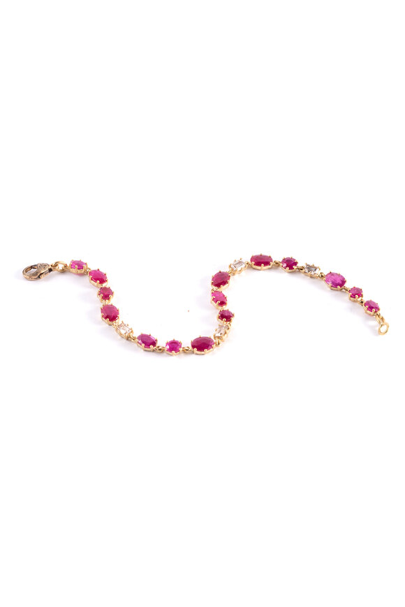 Sylva & Cie 18k Yellow Gold Champagne Diamond & Ruby Bracelet - view 1