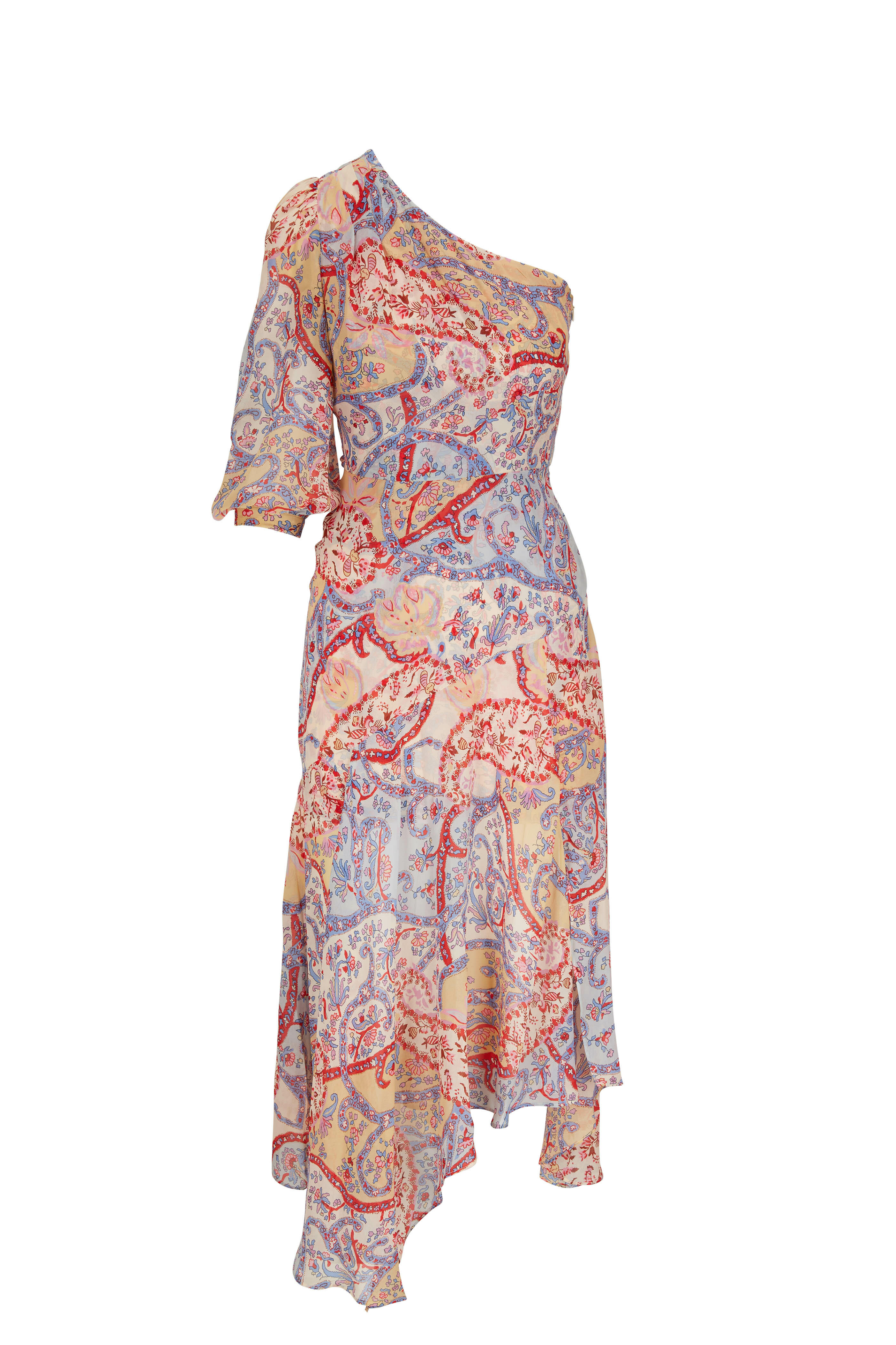 Veronica Beard - Kimber Paisley Multicolor One-Shoulder Dress