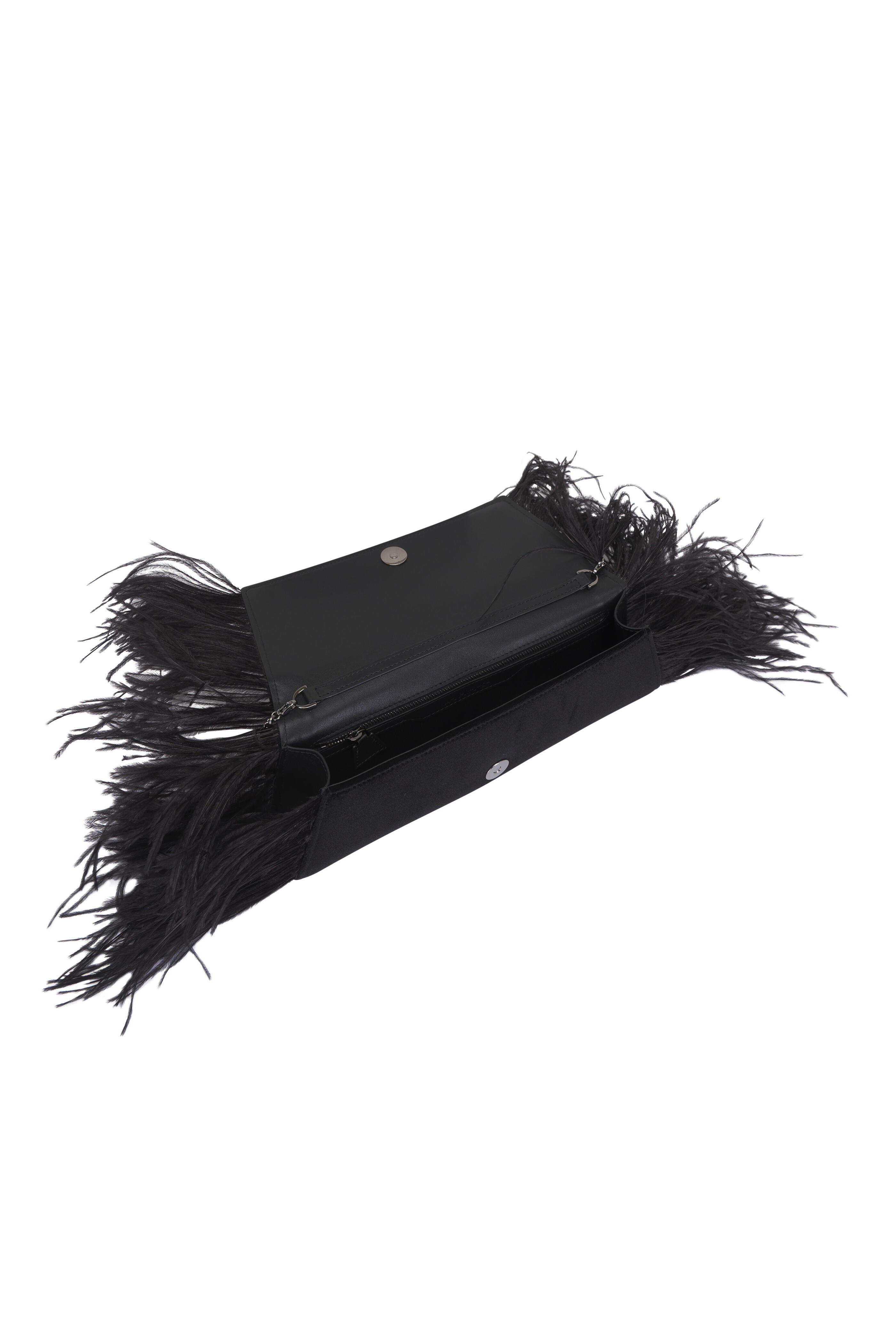 Akris - Anouk Black Feather Trim Trapezoid Chain Clutch