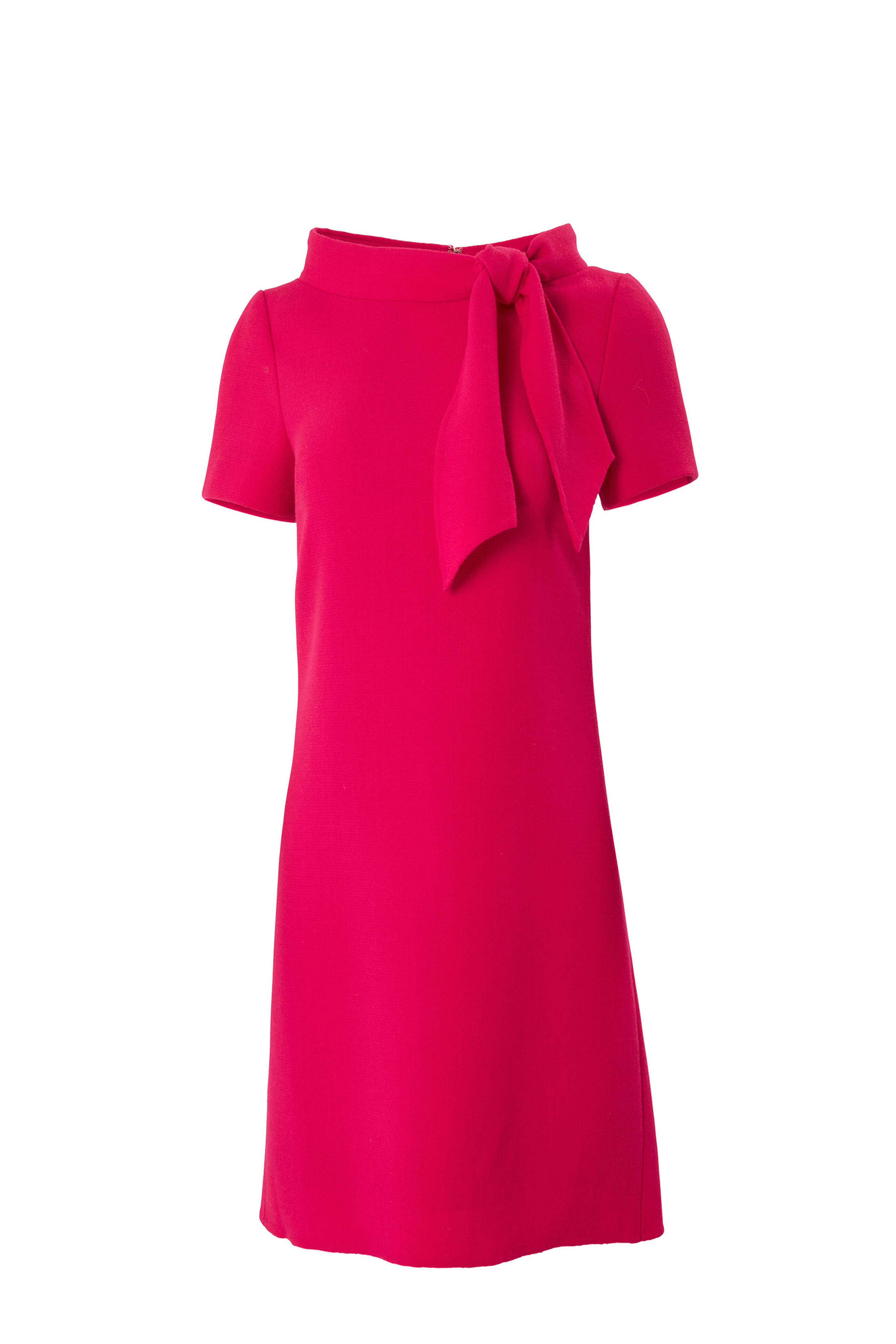 Carolina Herrera - Cerise Tie Boatneck Short Sleeve Wool Dress