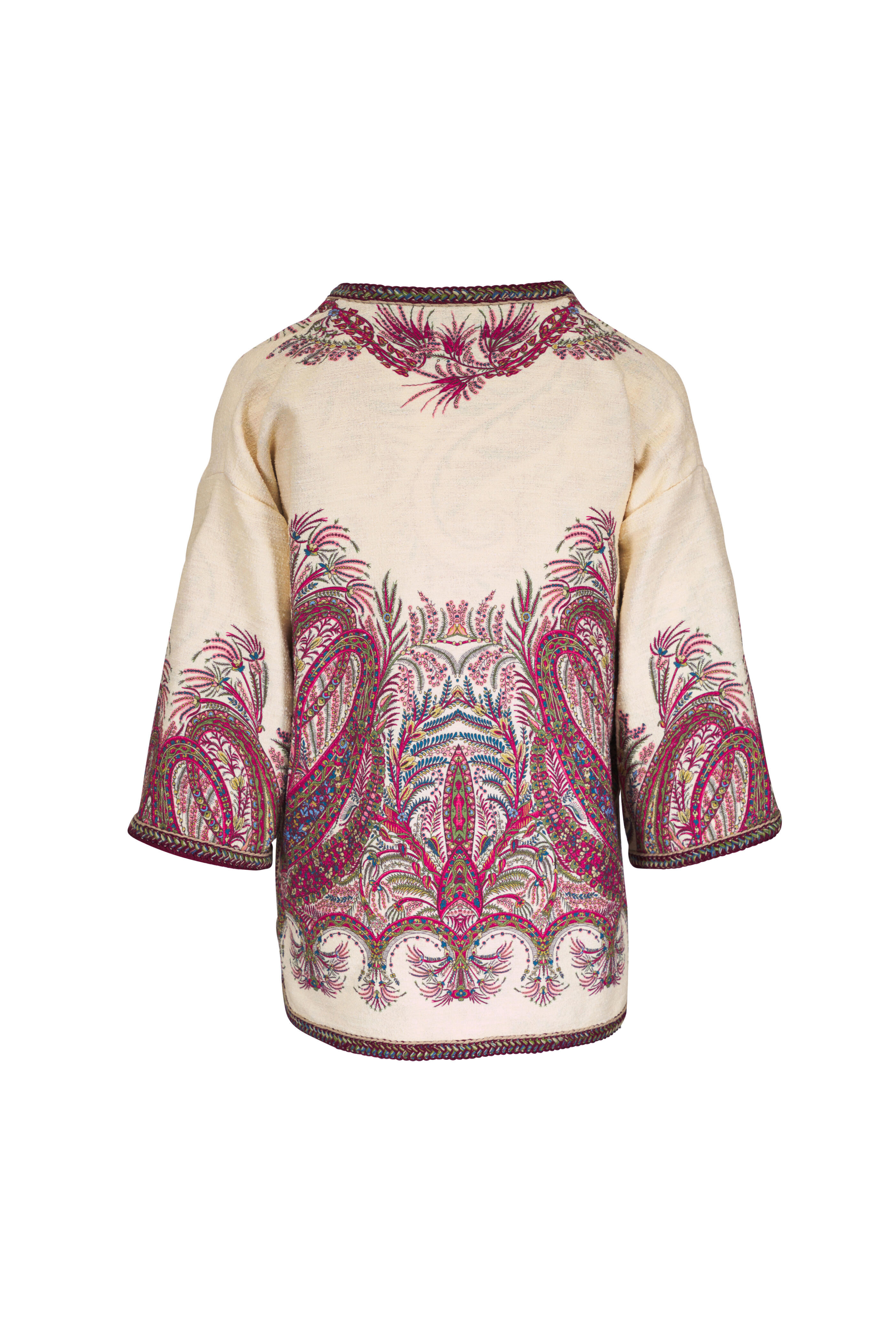 Etro - Beige & Red Floral Paisley Bouclé Short Kesa Robe