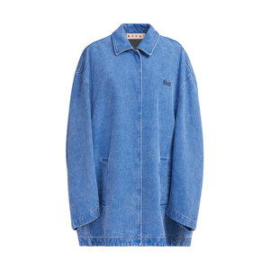 Marni - Cobalt Denim Collared Cocoon Jacket | Mitchell Stores