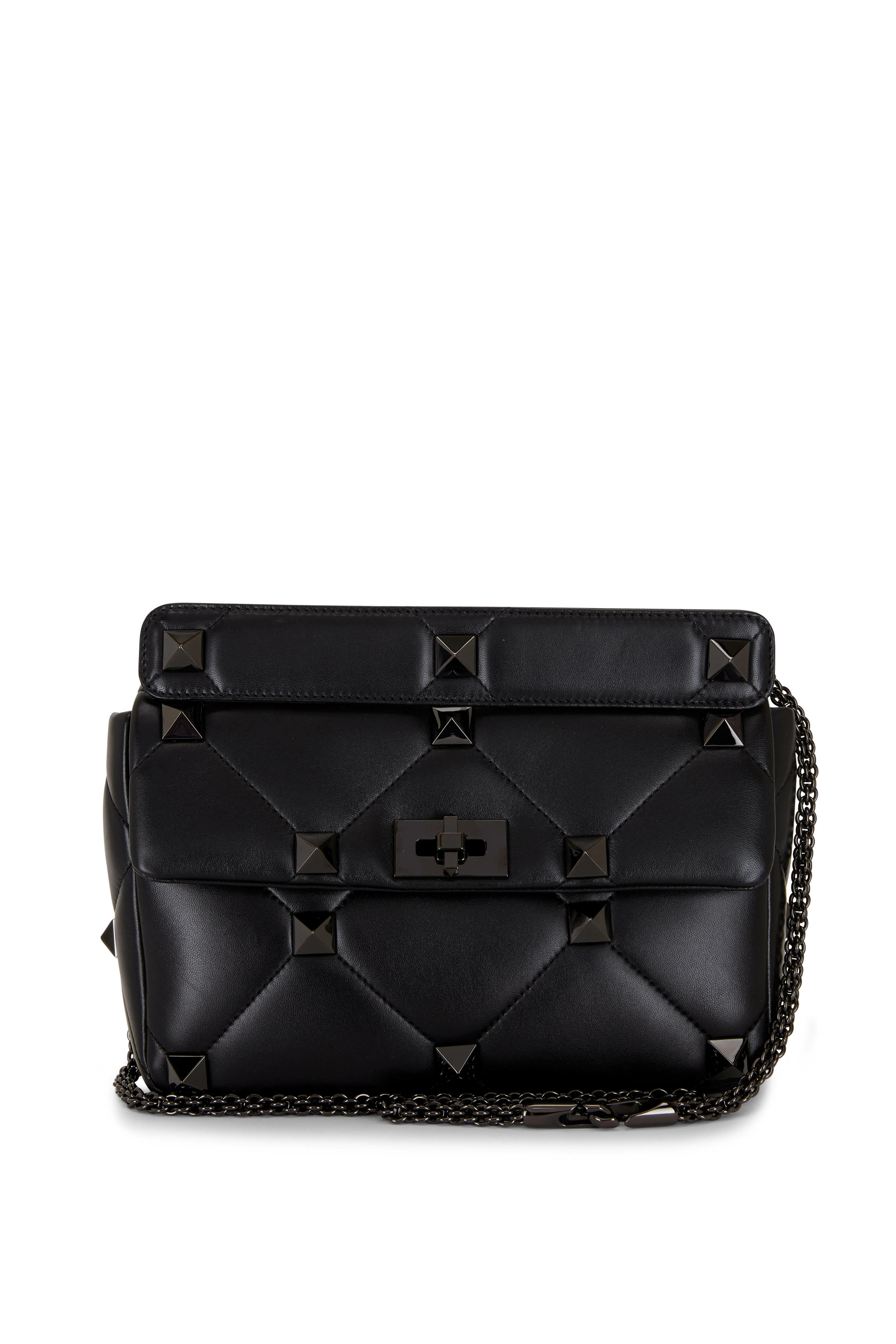 Valentino Garavani Women's Roman Stud Tan Leather Medium Shoulder Bag | by Mitchell Stores