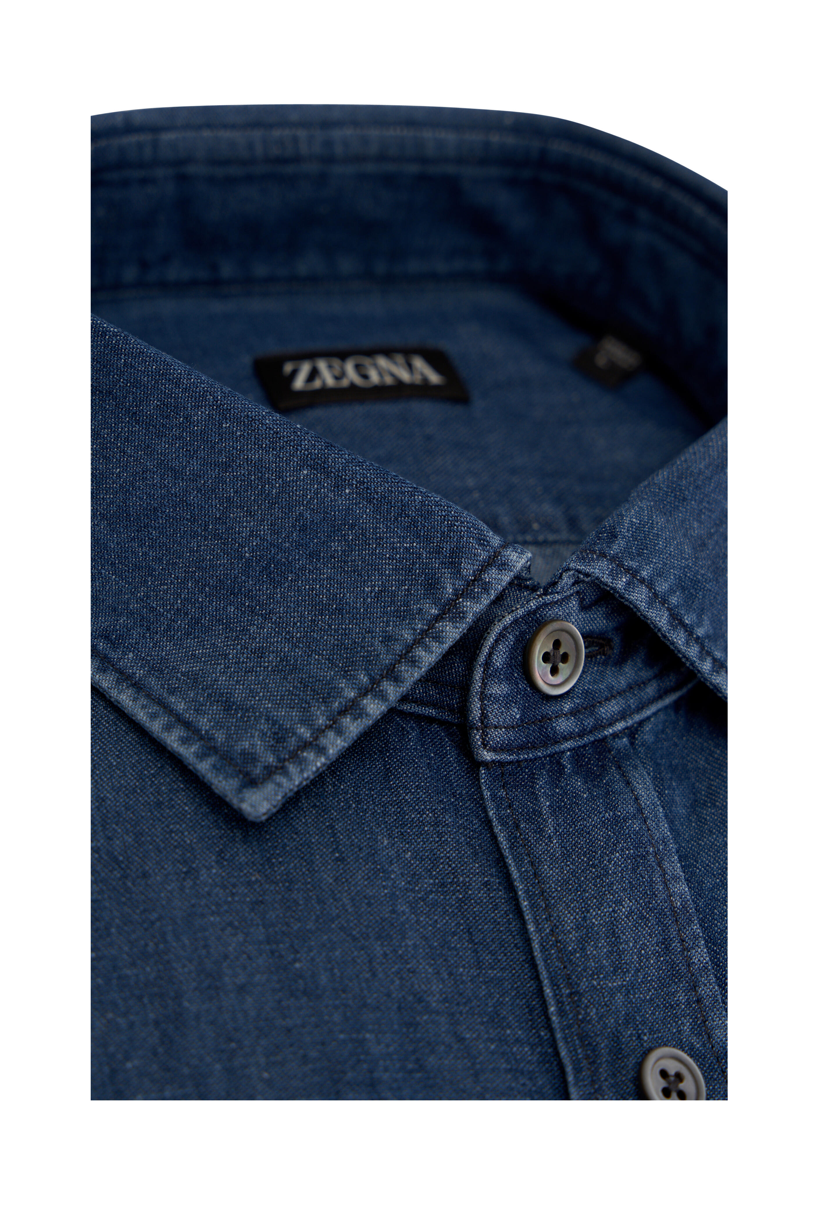 Zegna - Denim Blue Cotton & Linen Sport Shirt | Mitchell Stores