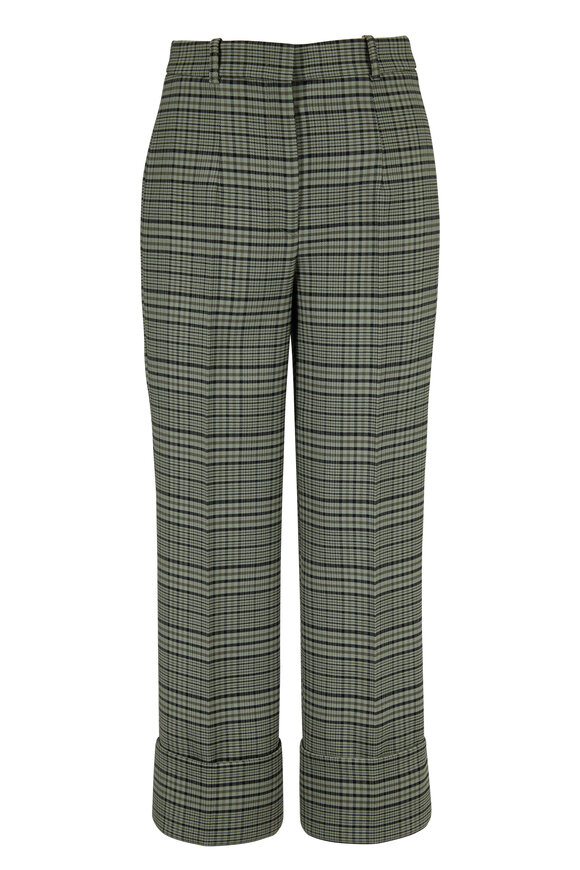 Michael Kors Collection - Pine & Black Plaid Wool Cuffed Crop Pant