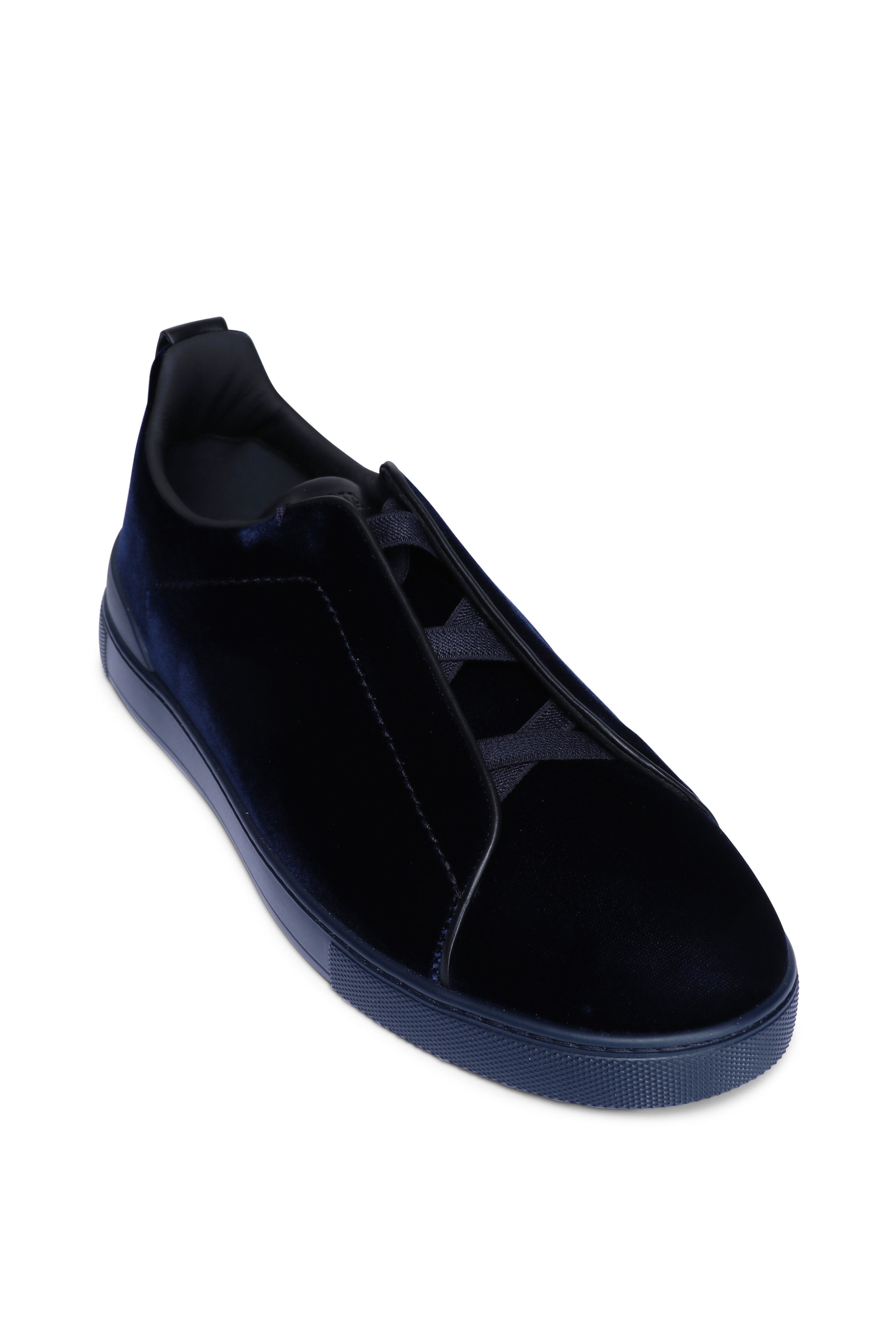 Zegna - Triple Stitch Navy Blue Velvet Sneaker