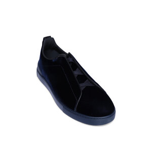 Ermenegildo Zegna Men Shoes Black/Navy Lace Up Sneaker Size 13 US Made in Italy Navy Blue Deerskin Triple Stitch™ Sneakers SS26 22361747  main image 3
