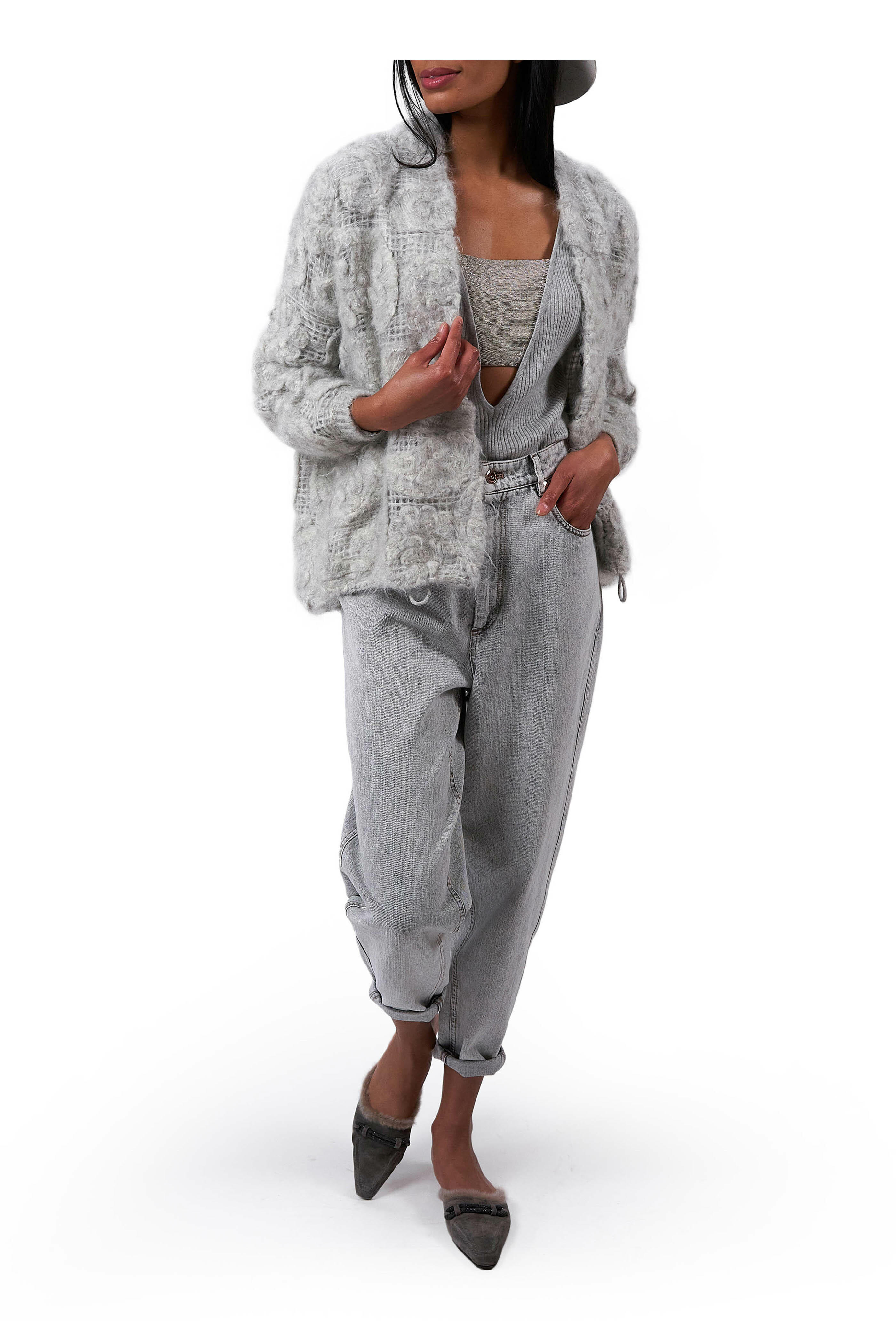 Brunello Cucinelli - Gray Mohair & Wool 3D Paisley Cardigan