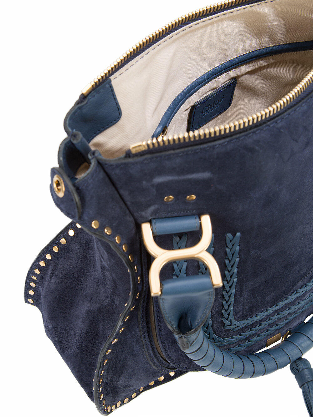 Chloé - Marcie Graphite Navy Suede Double Carry Bag