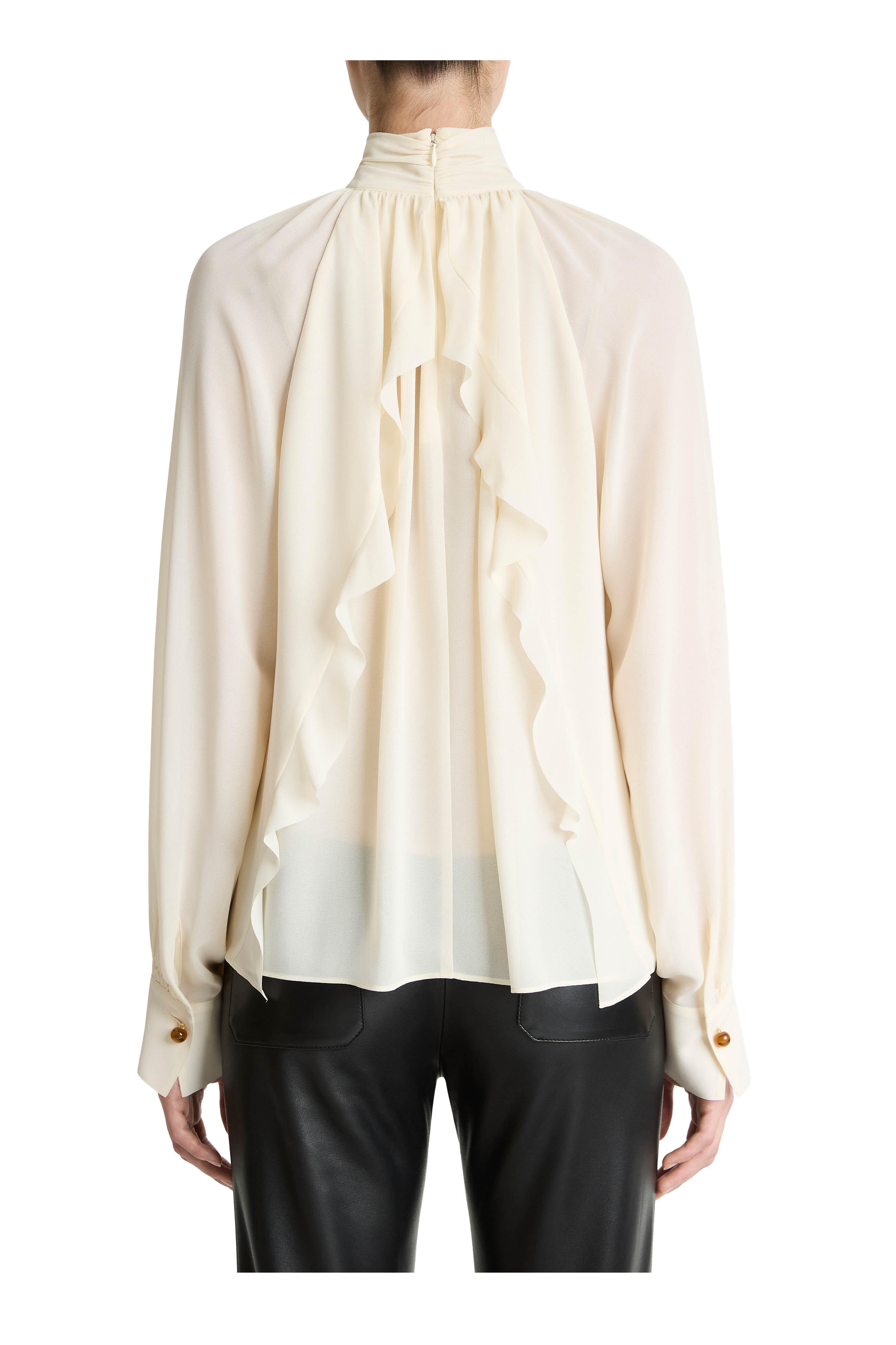 Vince - Cream Gathered Draped Neck Crepe Blouse