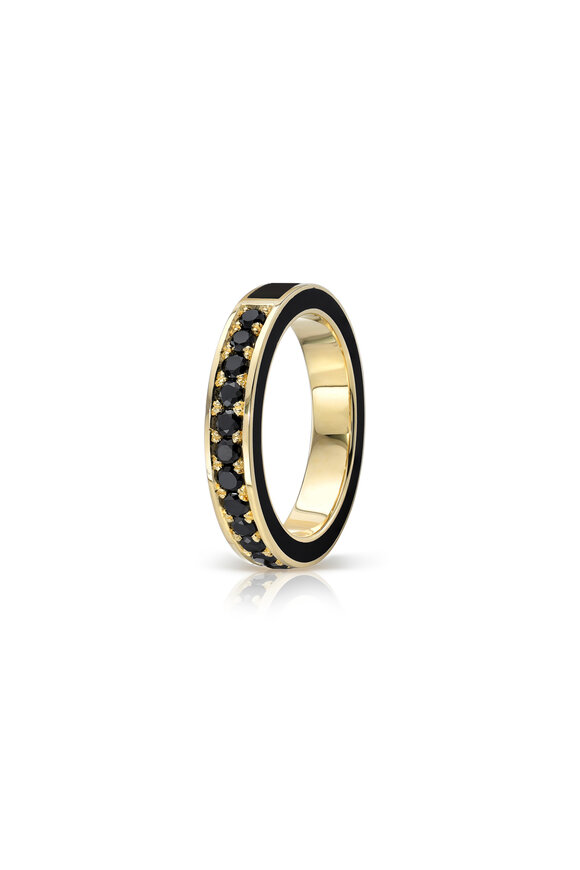 Dru 14k Yellow Gold Black Diamond Enamel Ring - view 2