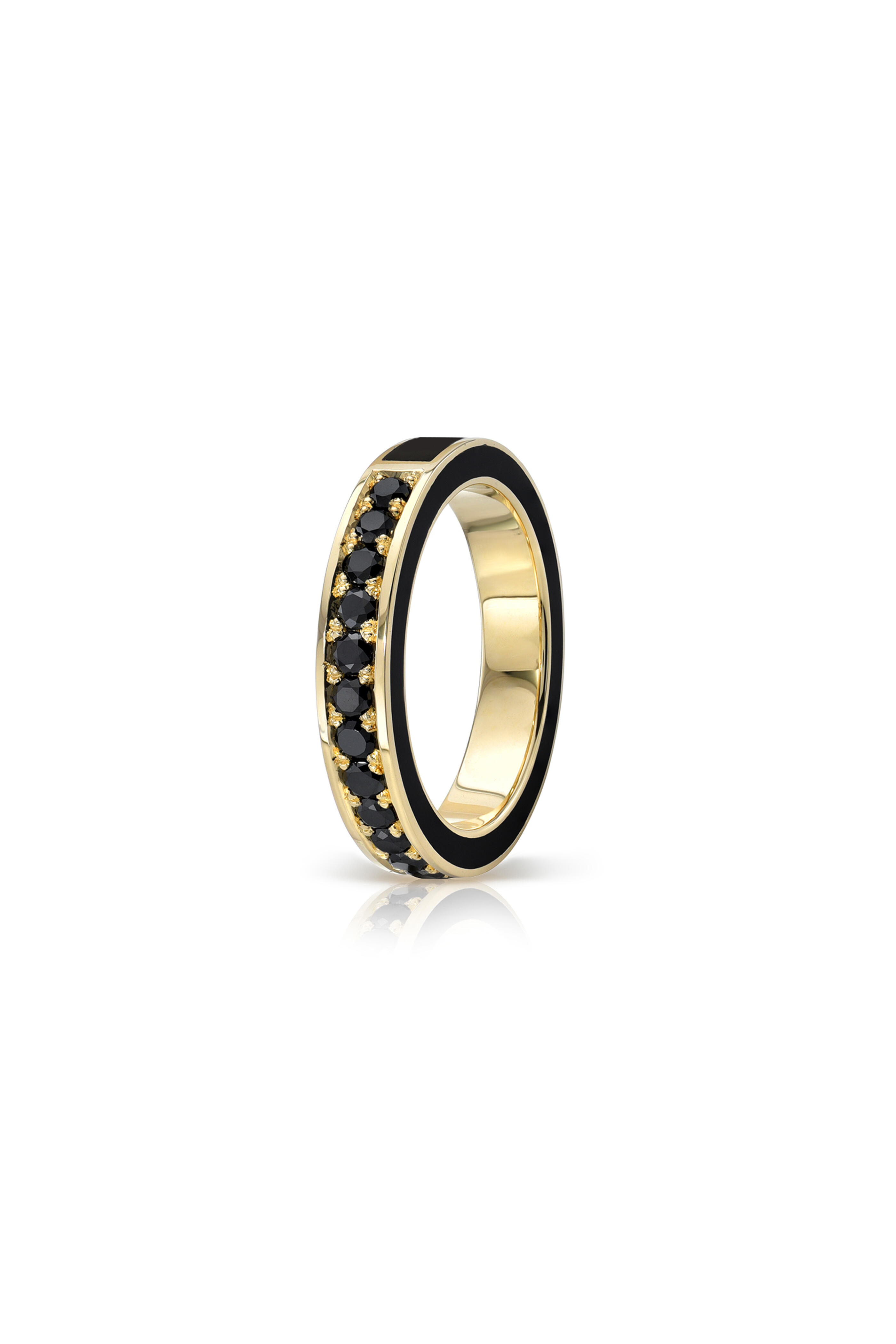 Dru - 14k Yellow Gold Black Diamond Enamel Ring