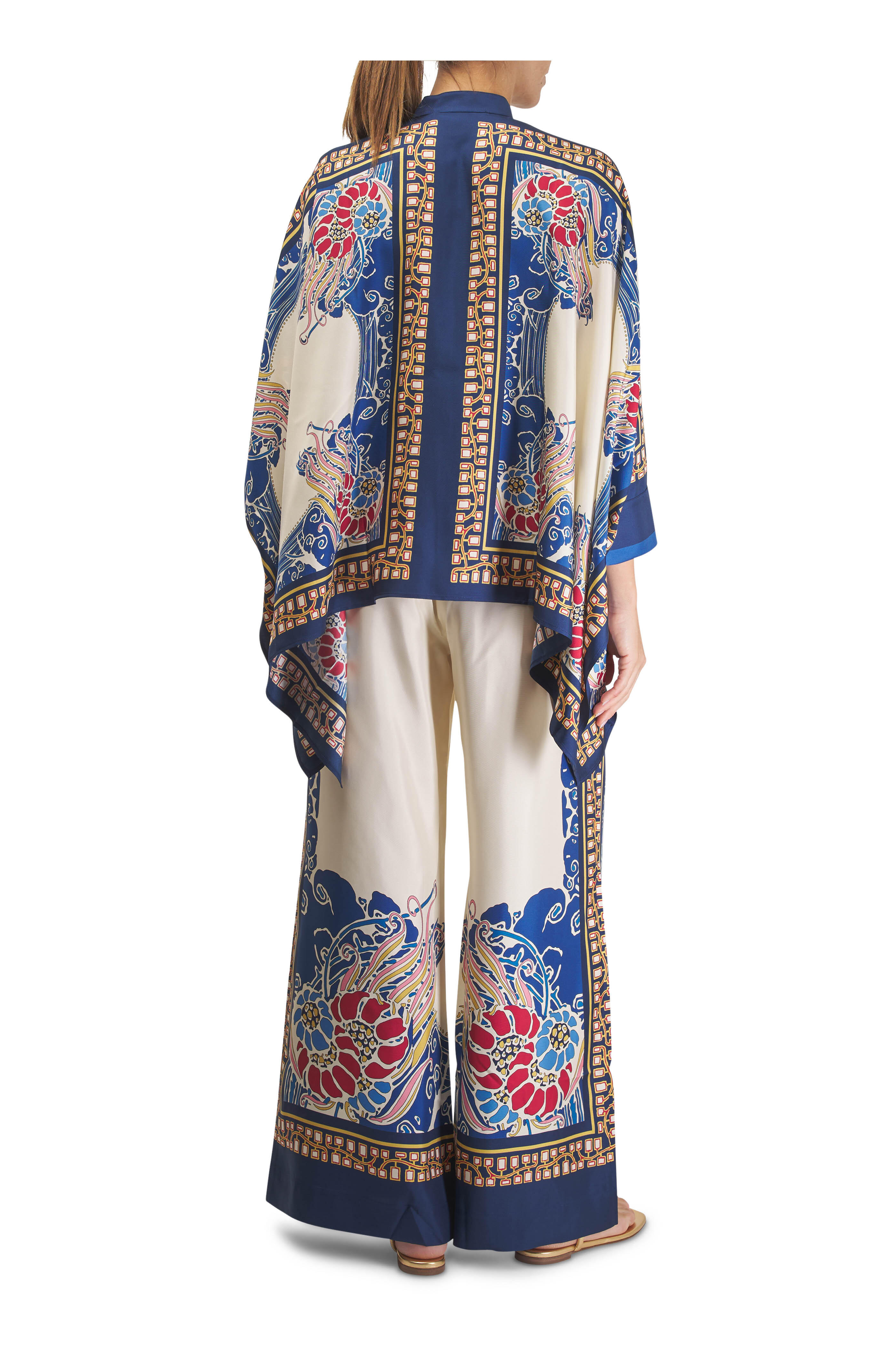 La DoubleJ - Foulard Lemuria Placée Blue Silk Twill Blouse
