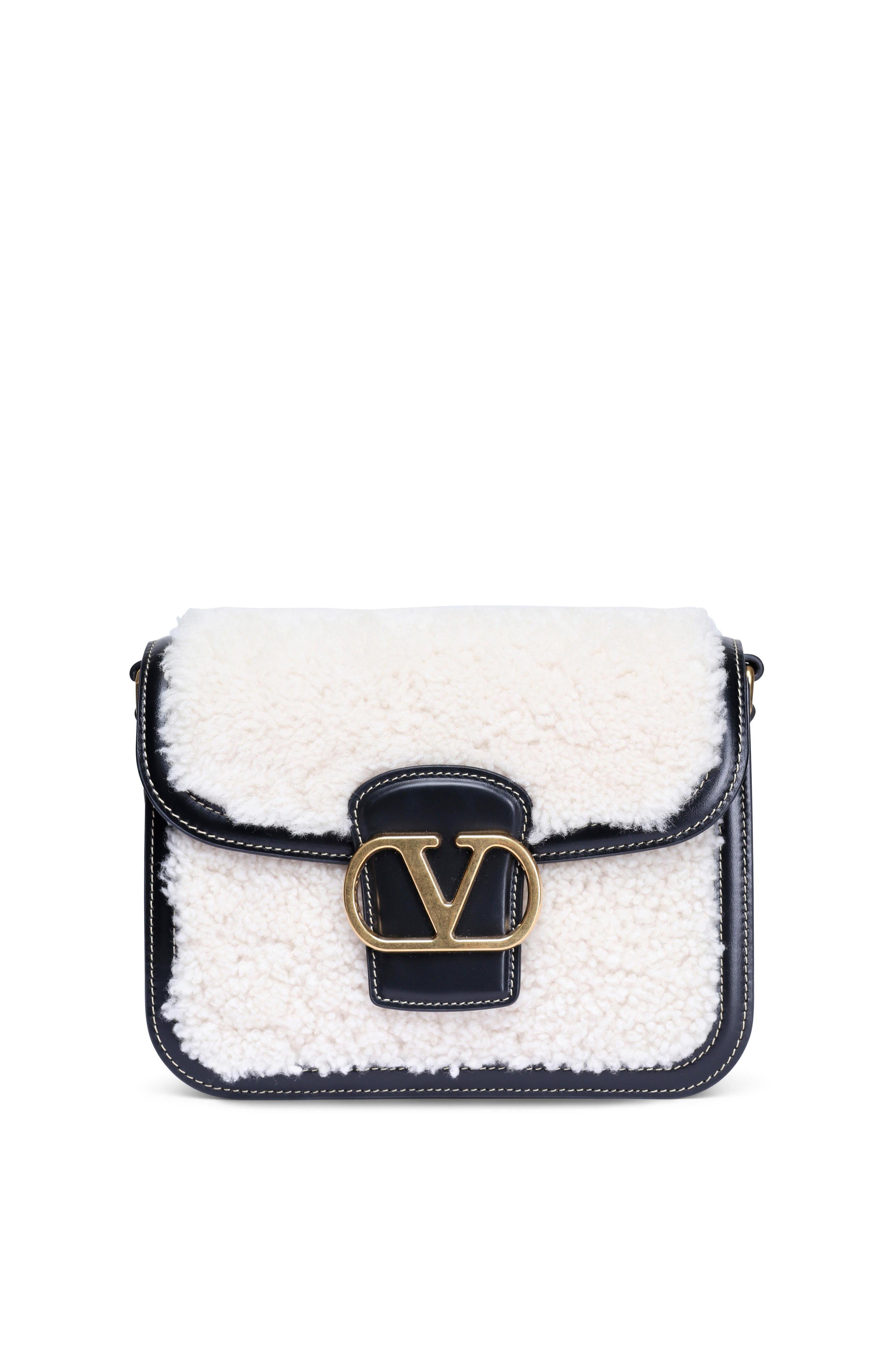 Valentino Garavani - 9TO5 Black & Natural Shearling Crossbody