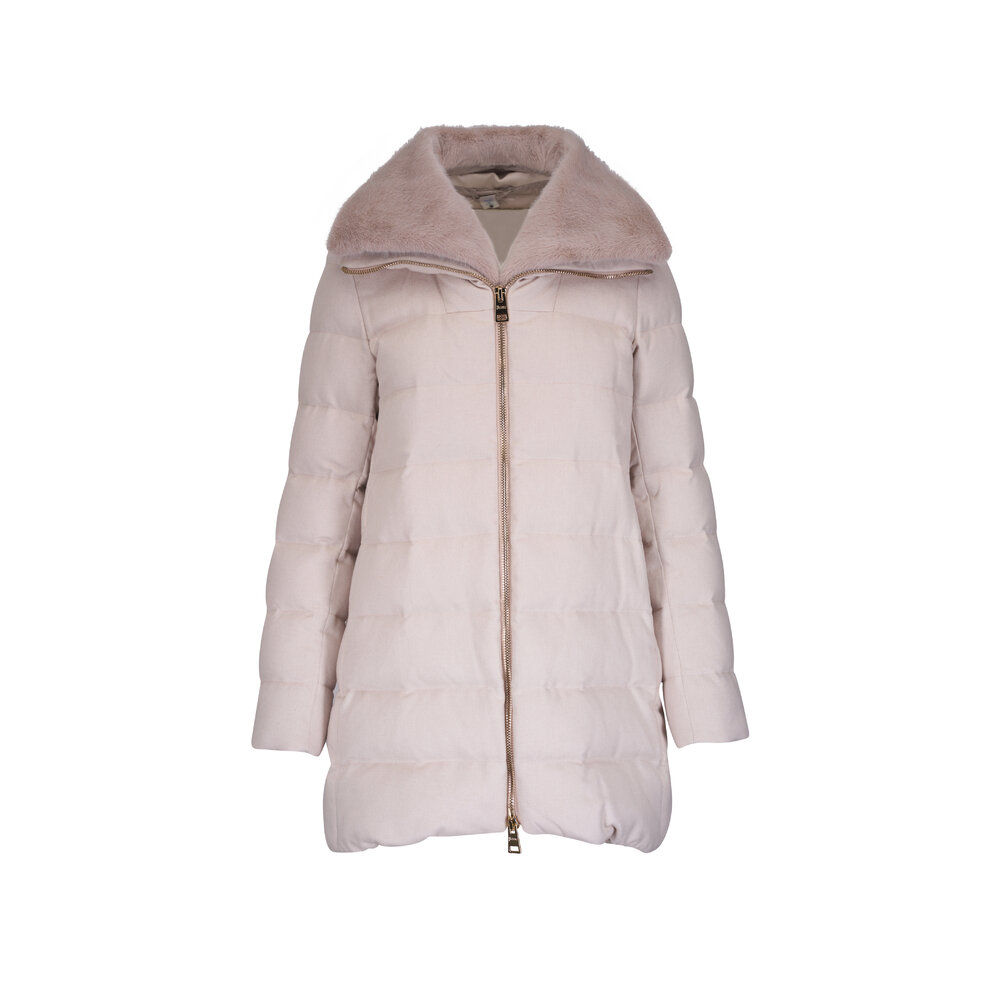 【送料&関税込】Herno elisa Beige Down Jacket With Fur Detai Herno Elisa Midi Down Jacket - Beige | PI0650DICM03120171985