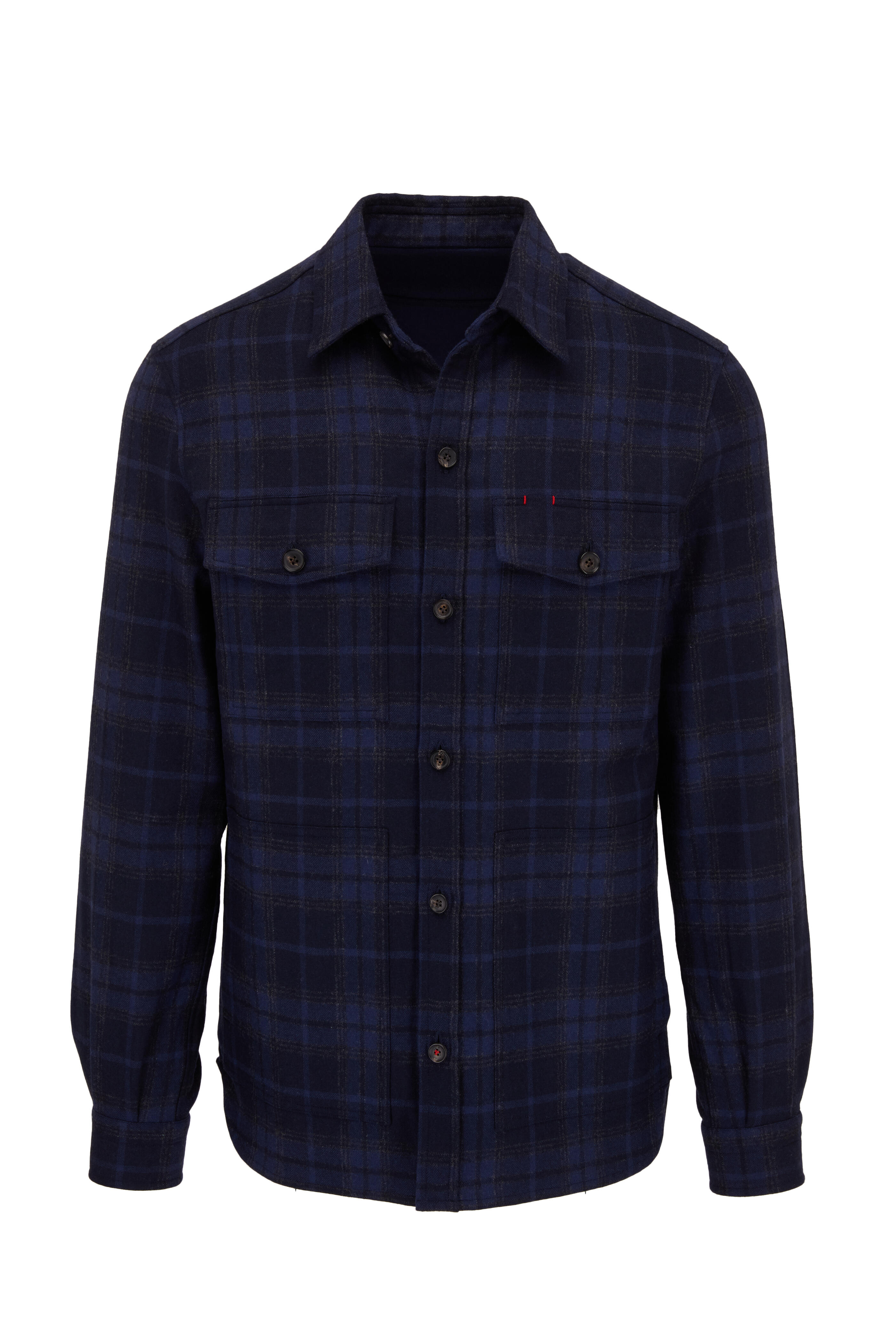 Isaia - Navy Blue & Plaid Double-Faced Overshirt