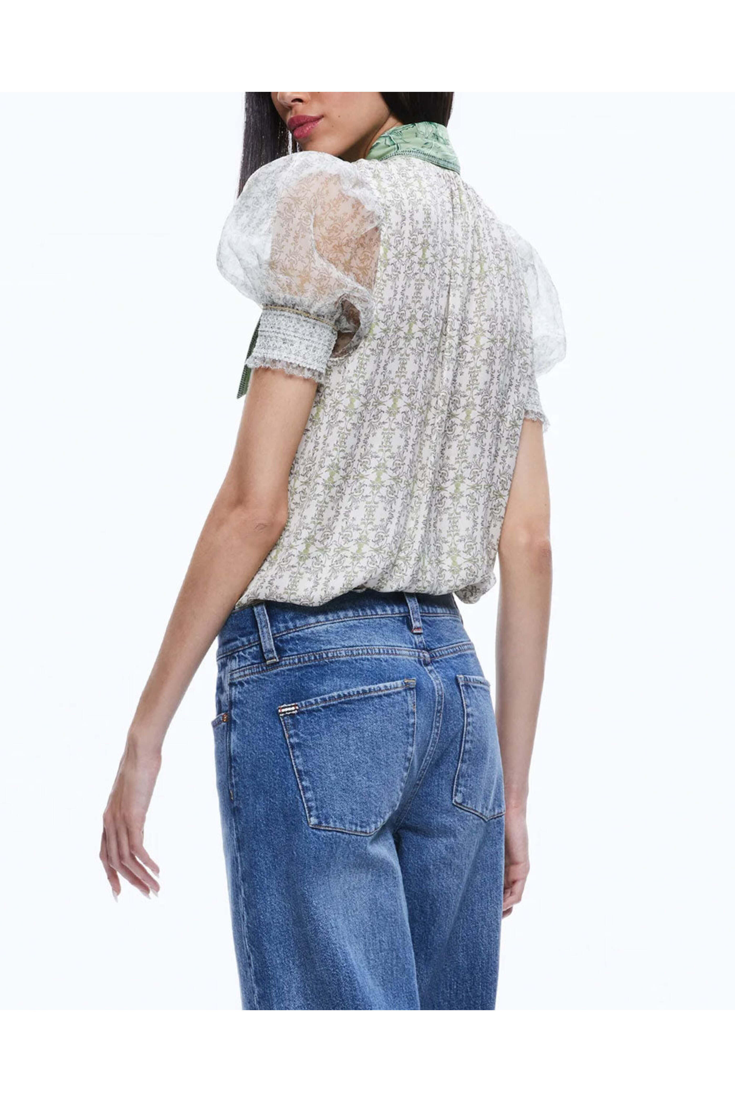 Alice & Olivia - Republic Geo Brentley Tie Neck Puff Sleeve Blouse