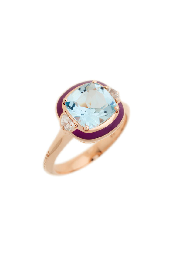 Selim Mouzannar - Raspberry Enamel, Diamond & Aquamarine Ring