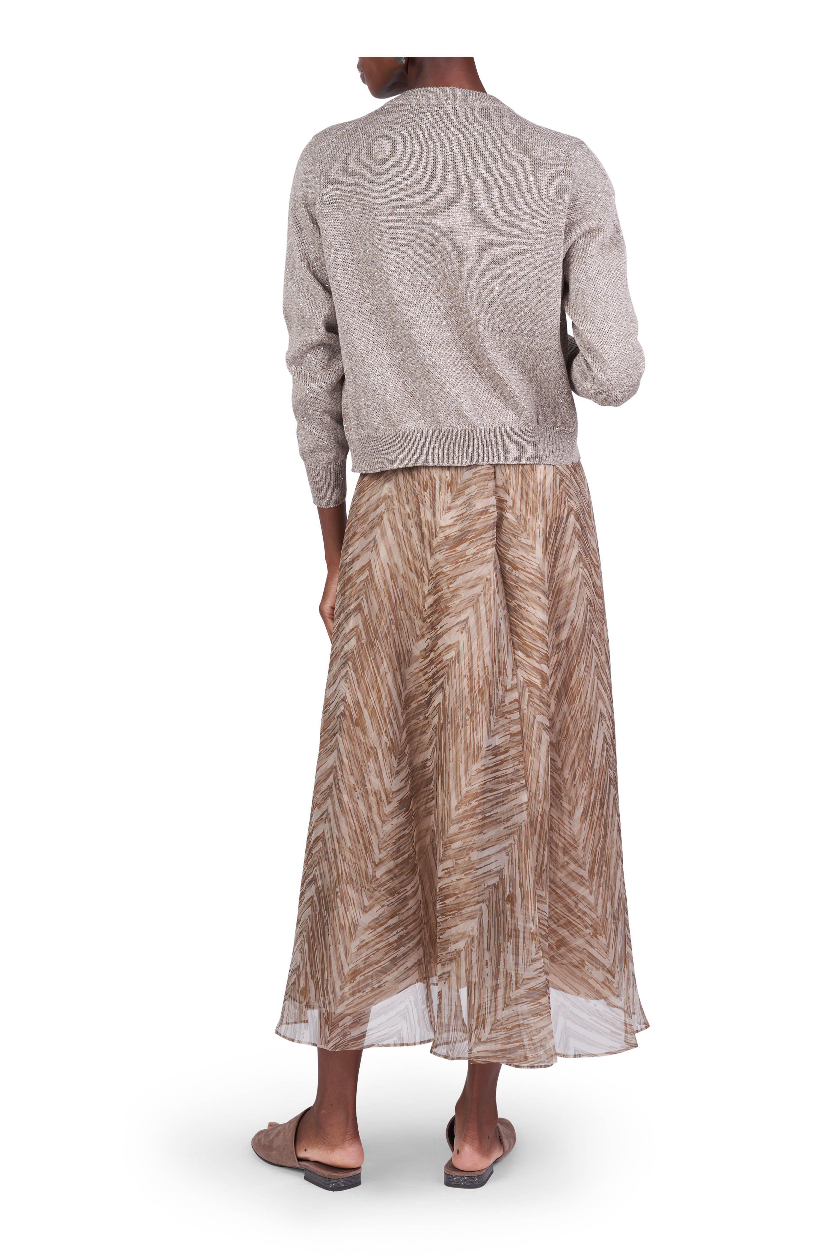 Brunello Cucinelli - Mudd Paillette V-Neck Knit