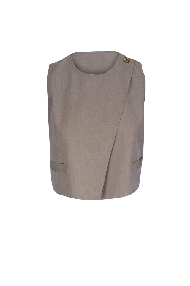 Brunello Cucinelli - Gray Silk Botanical Print Sleeveless