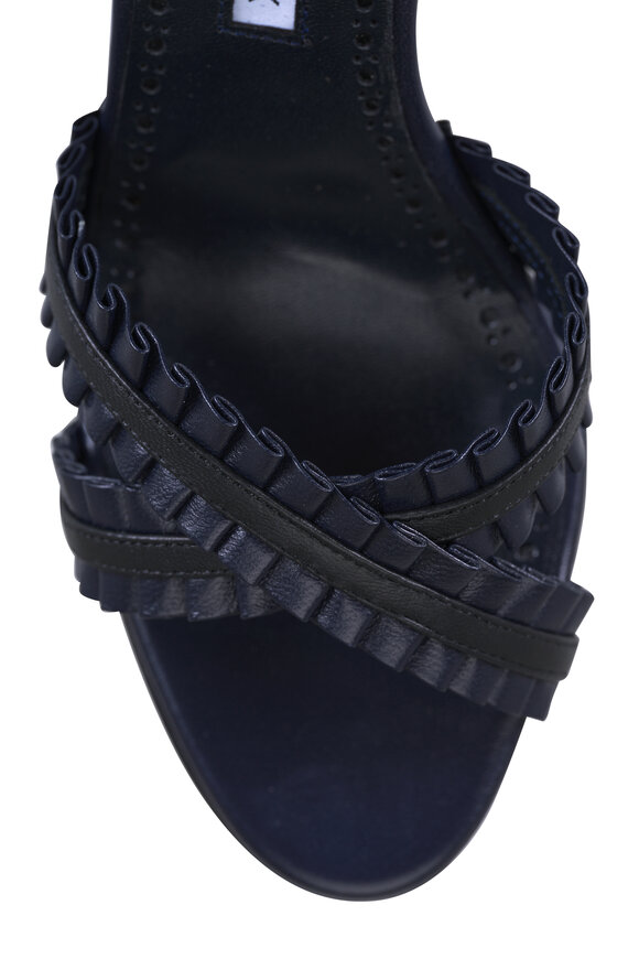 Manolo Blahnik Volusan Navy Leather Slingback, 70mm - view 5