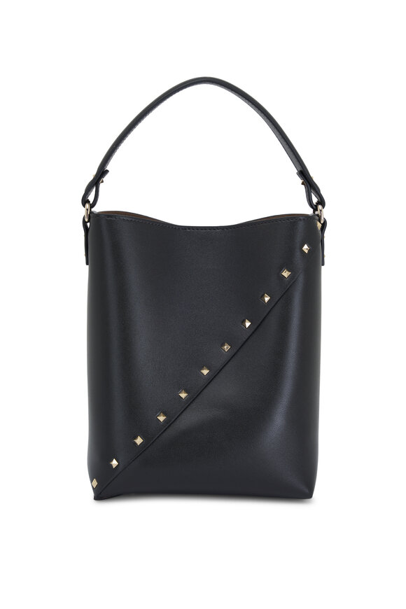 Valentino Garavani Small Wispy Black Leather Bucket Bag