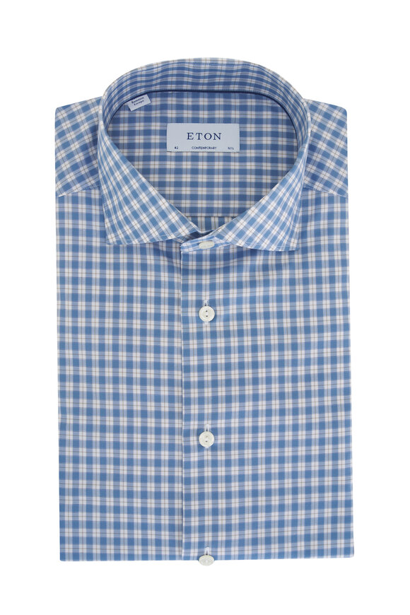 Eton - Light Blue Check Contemporary Fit Dress Shirt 