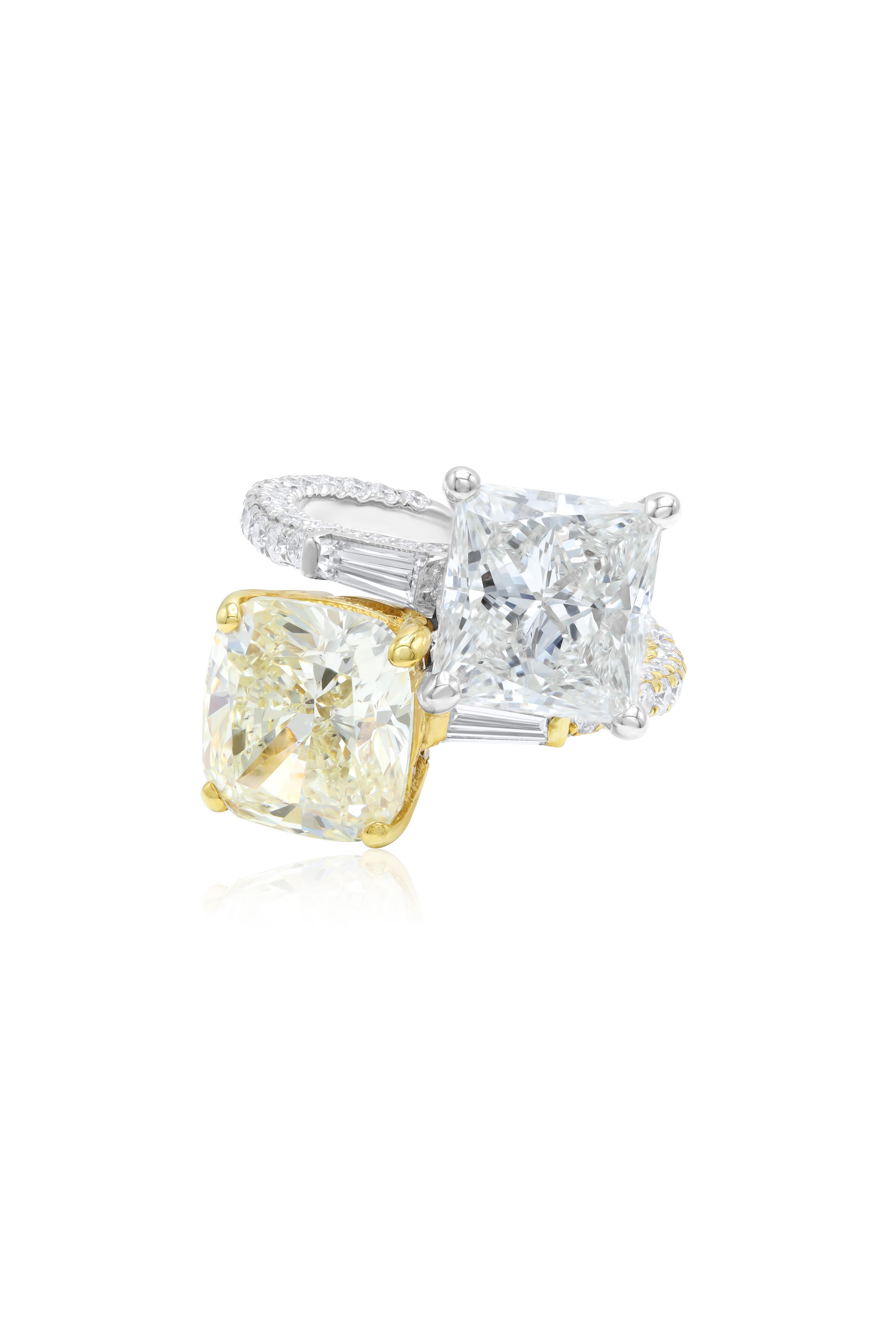 Diana M Jewels - 18k Toi et Moi Princess & Cushion Diamond Ring - view 1