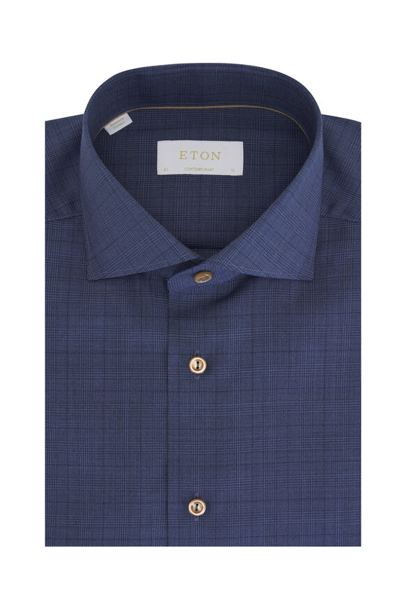 Eton - Blue Check Contemporary Wool Dress Shirt