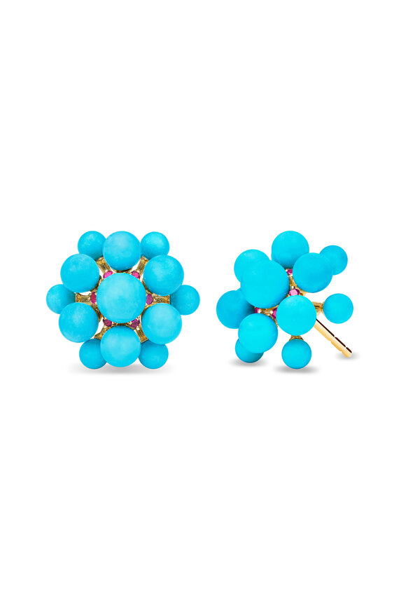 Paul Morelli 18k Yellow Gold Turquoise Orbit Studs - view 1