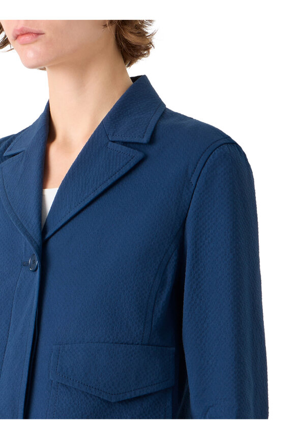 Akris Punto Dark Blue Seersucker Lapel Straight Jacket - view 5