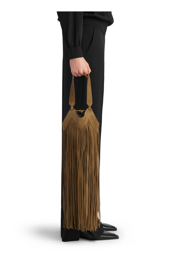 Khaite Nano Lotus Mud Suede Fringe Tote - view 2