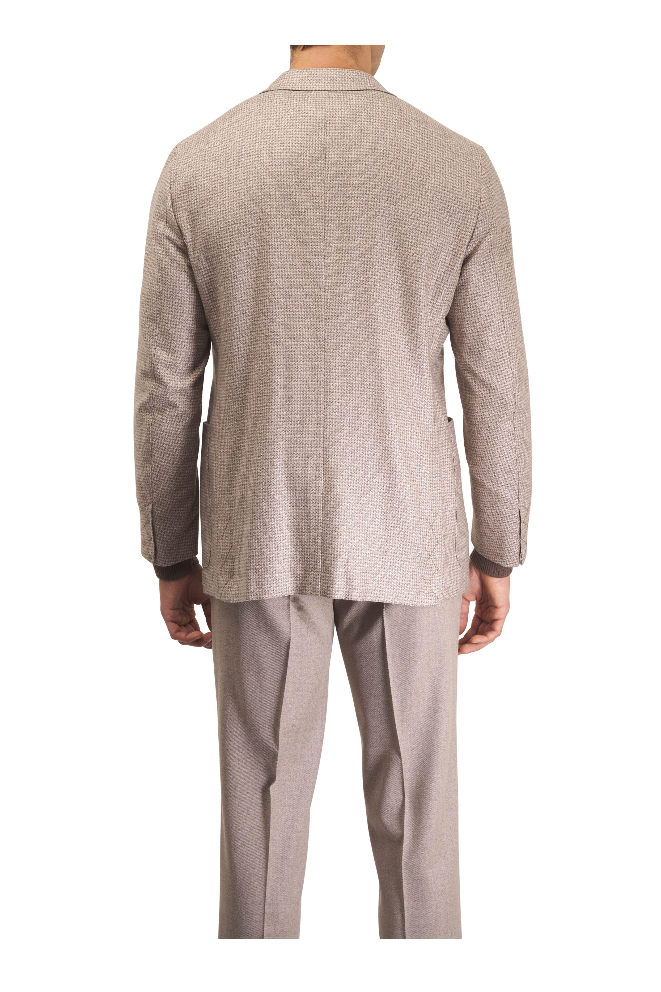 Zegna - Beige Cotton & Cashmere Houndstooth Sportcoat