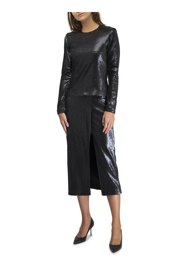 Akris - Black & Silver Reversible Sequin Midi Skirt